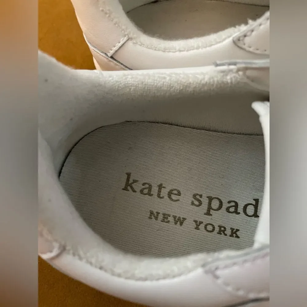 kate spade Bolt Gem Leather Sneakers White Size 8